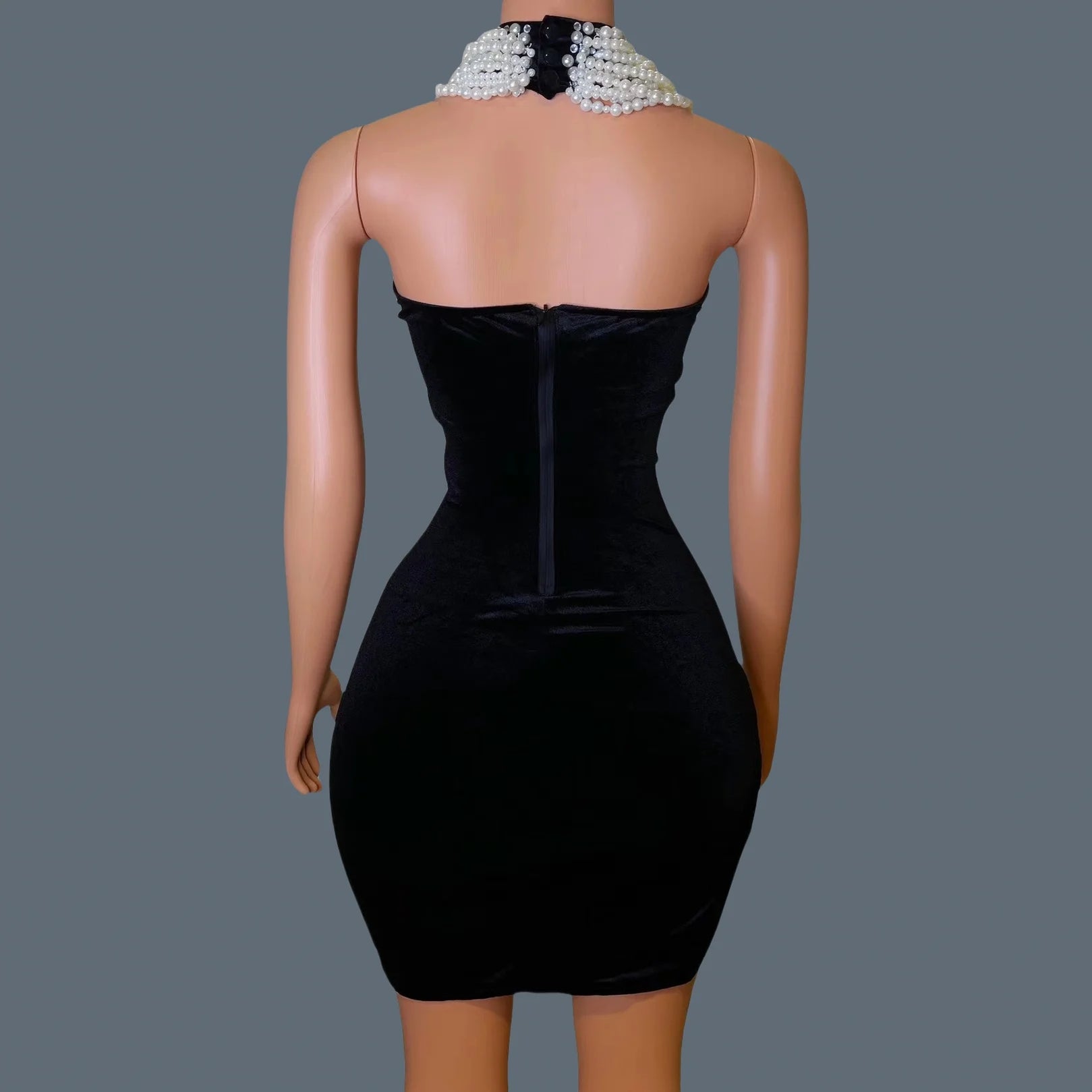 Pearl Necklace Velvet High Slit Mini Dress Luxury Dinners Event Sleeveless Evening Dress Nightclub Prom Sexy Short Dress Guilin