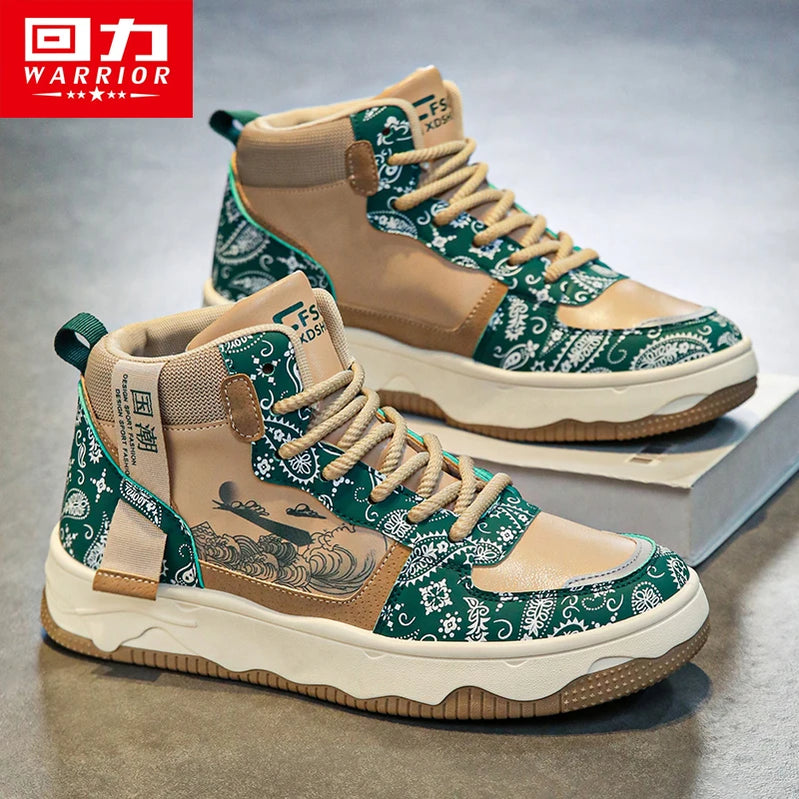 Warrior Męskie trampki swobodne skórzane buty deskateboarowe - moda wysoka butów dla mężczyzn Para Walking Sneaker