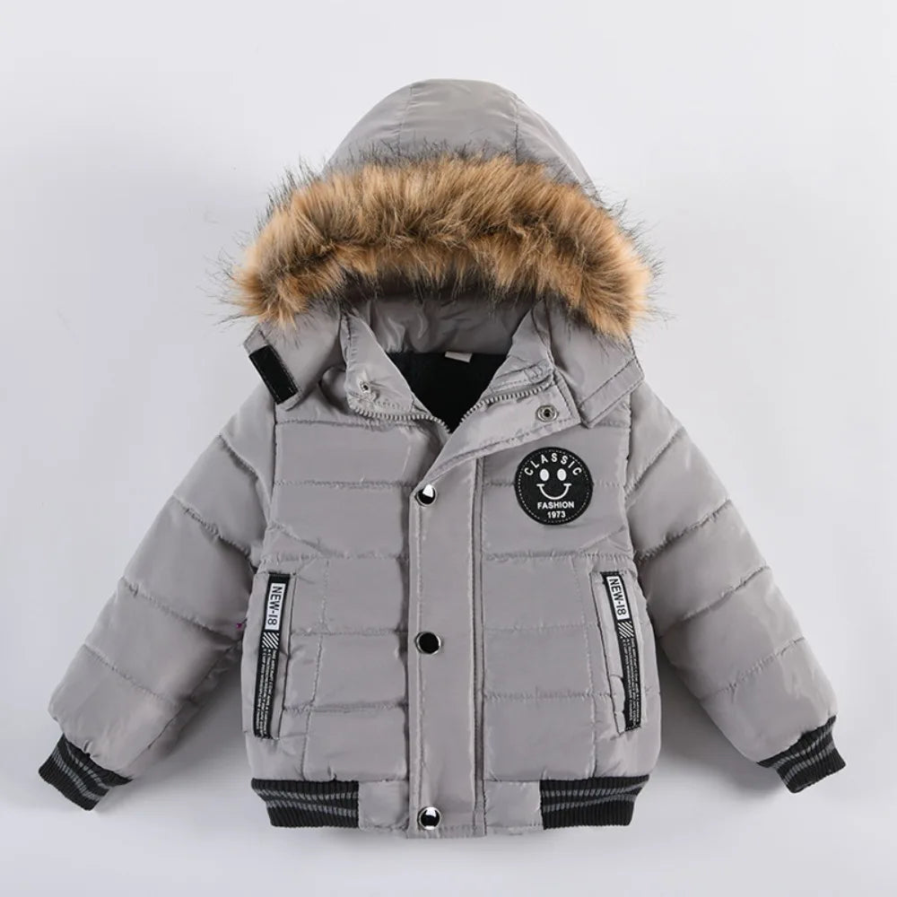 Winter Boys Jacket Warm Fur Collar Parkas Fashion Baby Girls Thicen Coats Hooded Zipper Casual All-match Outerwear Kids Clothes