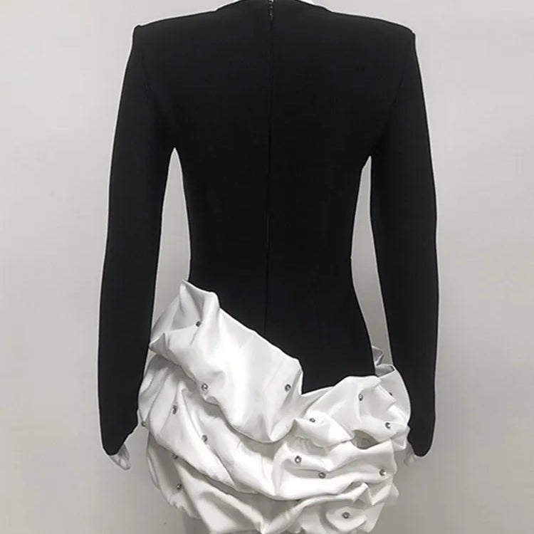 Women Winter Celebrity Sexy Long Sleeve Diamonds Beading Black Mini Bodycon Bandage Dress 2025 Elegant Evening Club Party Dress