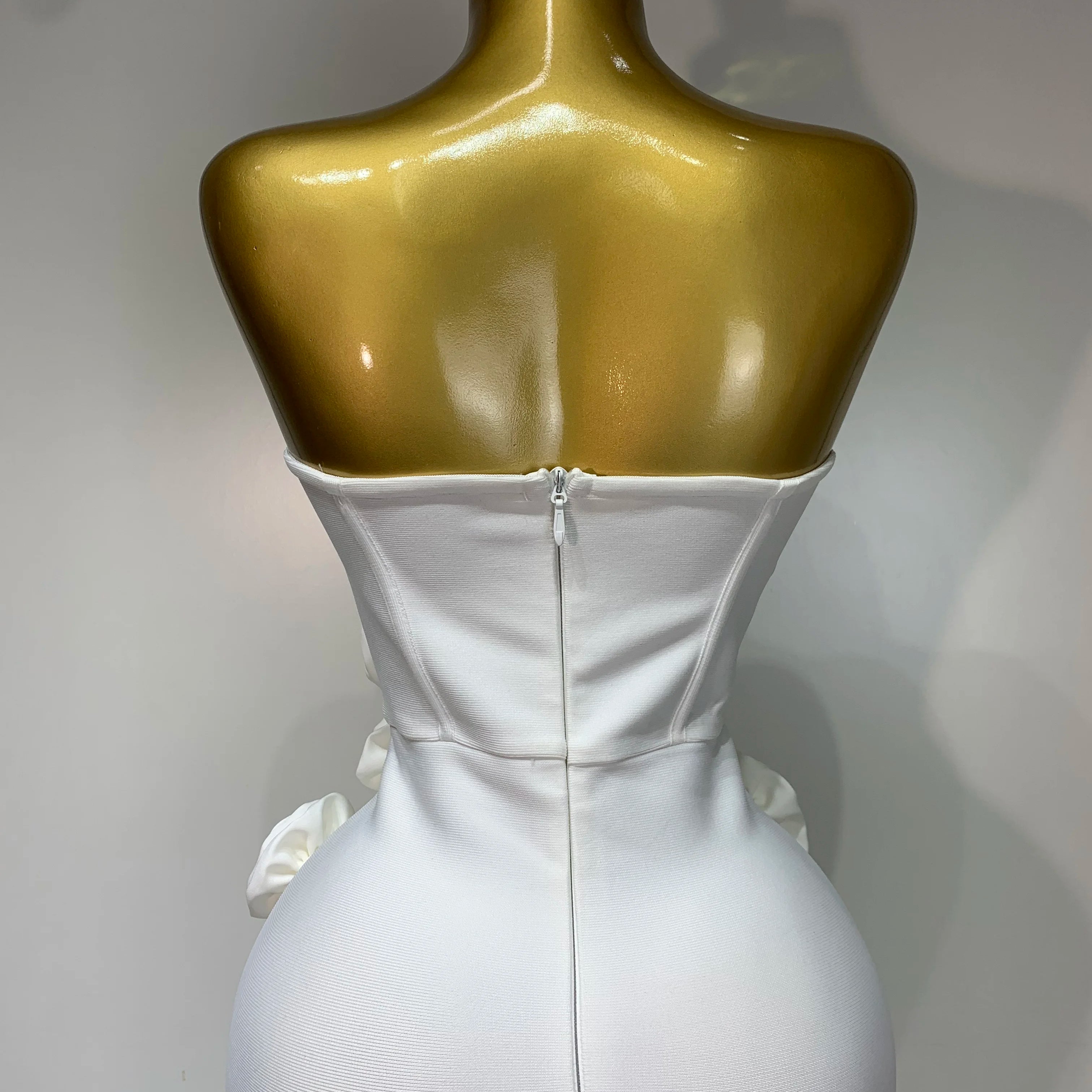 Women Sexy Bodycon Dress Fashion White Elegant Strapless Flower Slim Dress Casual Streetwear Club Birthday Party Dresses