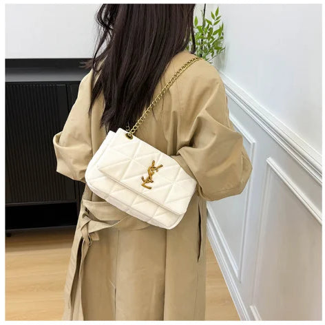 2025 New Women's Chain Strap Crossbody Bag Autumn Winter Vintage Shoulder Purse Chic Aesthetic Soft PU Leather Casual