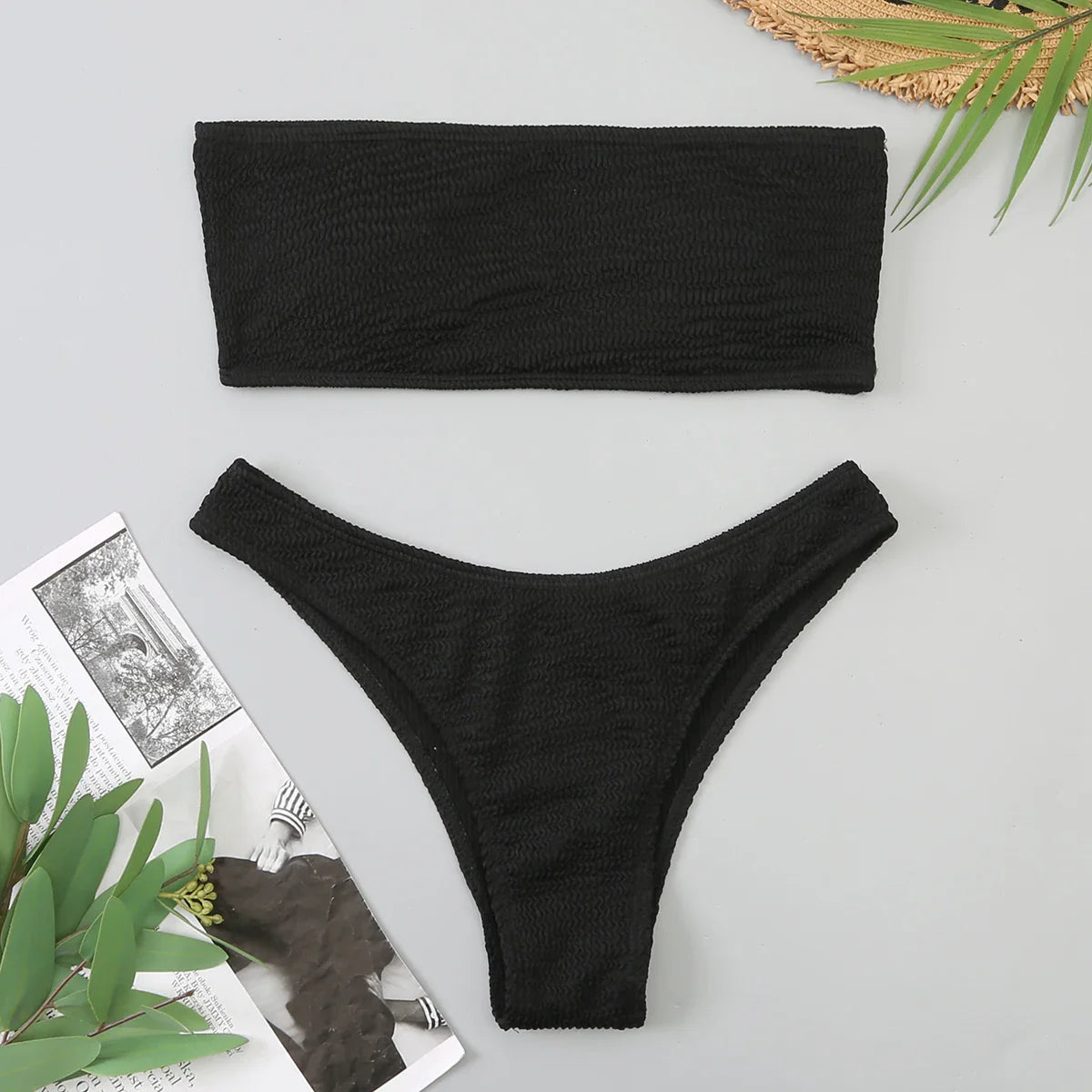 Velvet Bikinis 2023 Women Brazilian Bandeau Swimsuit Solid Sexy Swimwear Female Beachwear Bathers Bathing Swimming Swim Suit Black
