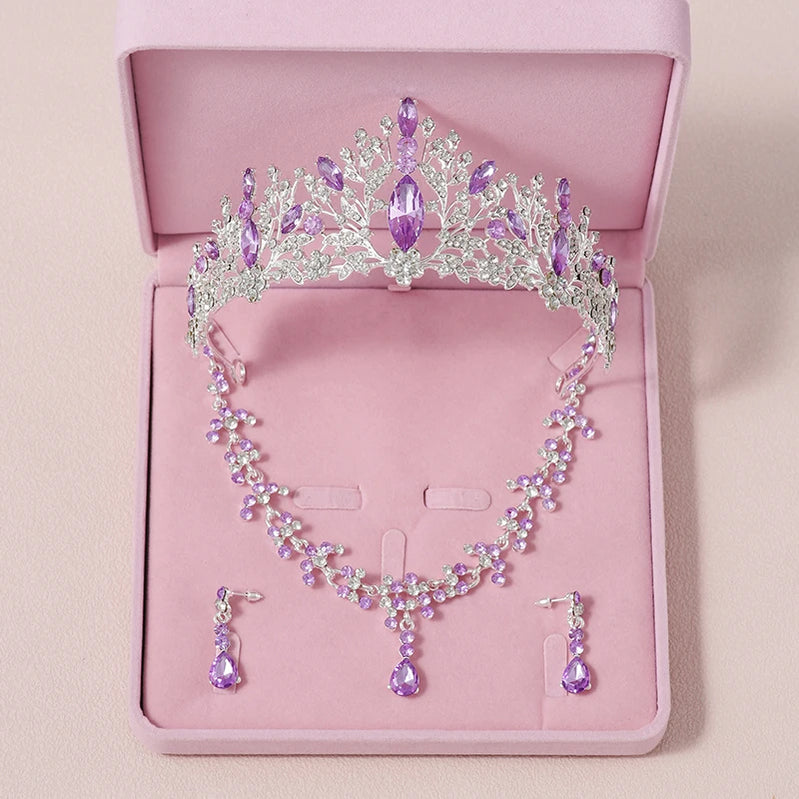 Bridal Jewelry Sets Crown Necklace Earrings Four Pack Silver Colour Women's Fashion Wedding Tiaras TS-0179-A-XL-0018-G Tiaras