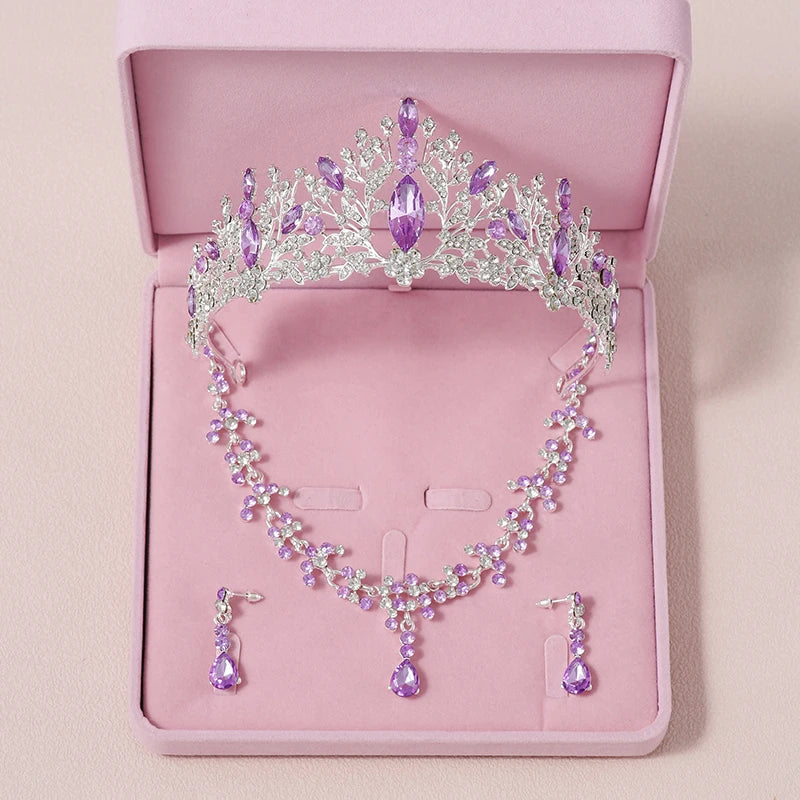 Bridal Jewelry Sets Crown Necklace Earrings Four Pack Silver Colour Women's Fashion Wedding Tiaras TS-0179-A-XL-0018-G Tiaras