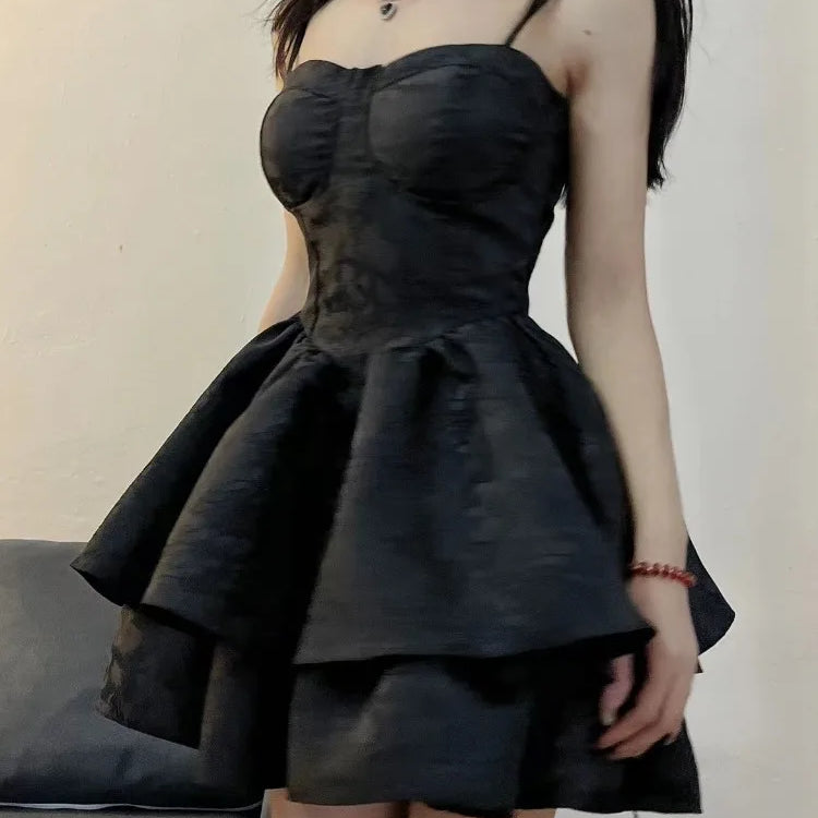 HOUZHOU Black Sexy Lolita Dress Women Gothic Vintage Mini Dresses Harajuku Long Sleeve Fairy Two-piece Dresses Party Dress Sets