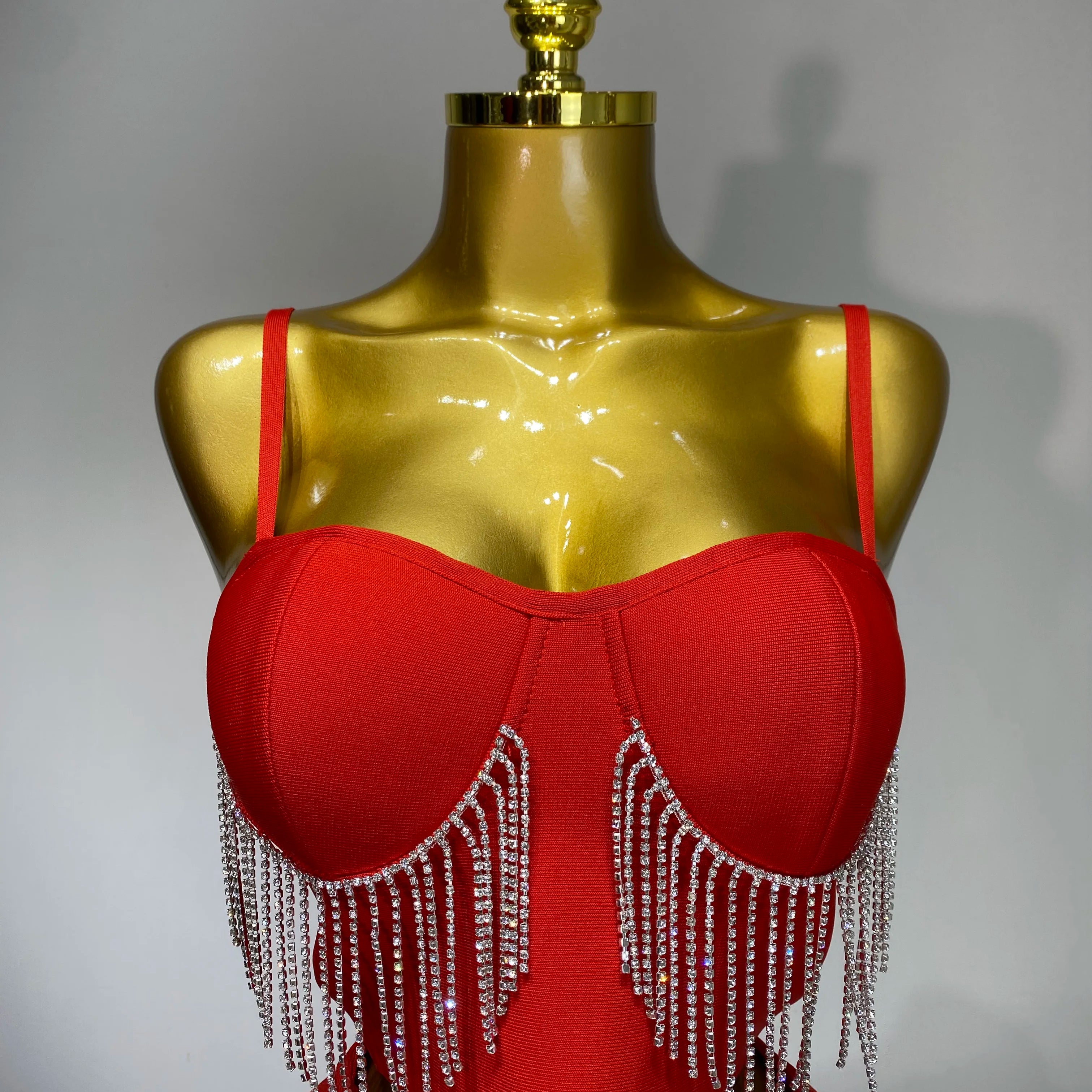 Women Sexy Sling Backless Tassels Bandage Skirt Two Piece Set 2025 Knitted Celebrity Elegant Evening Luxury Birthday Dresses