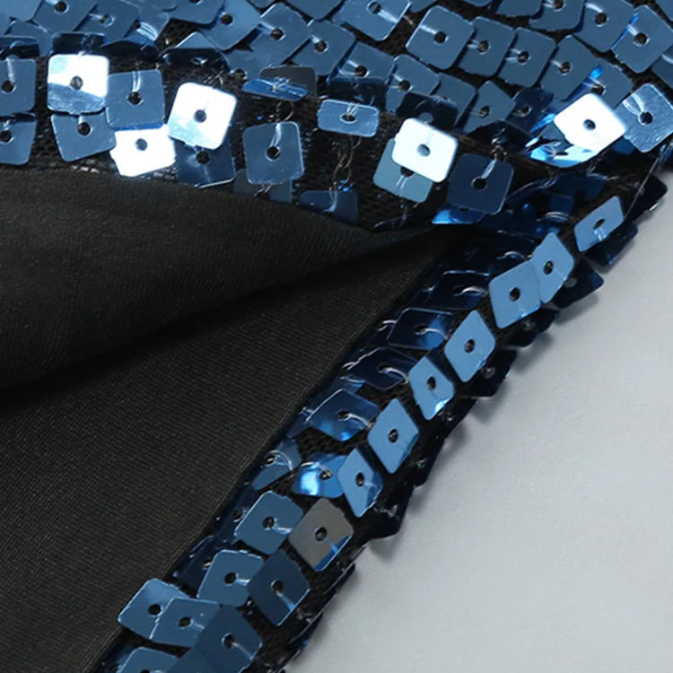 Sexy Backless Halter Mesh Sequins Navy Blue Midi Women Celebrity Dress 2024 Elegant Party Evening Club Vestido