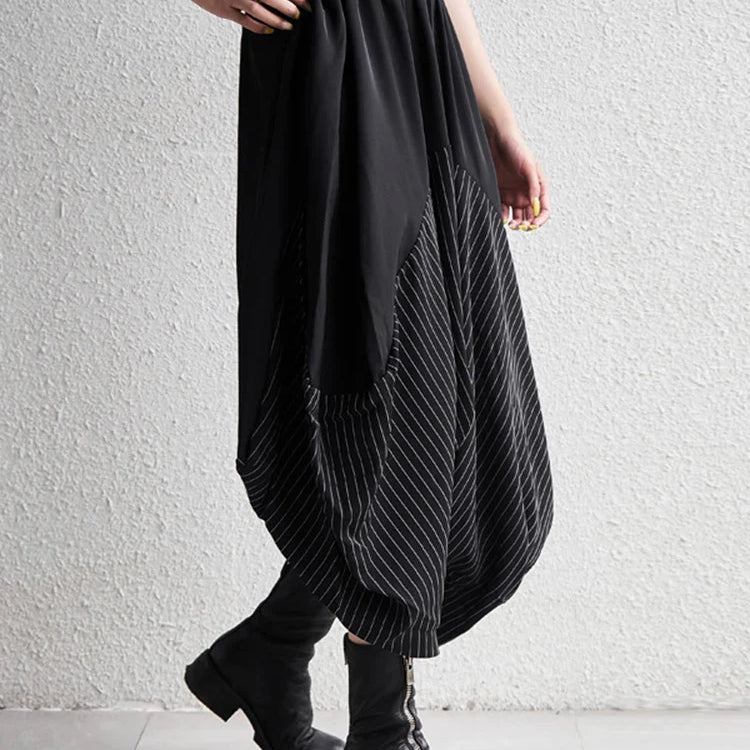 [EAM] High Elastic Waist Black Striped Spliced Harem Trousers New Loose Fit Pants Women Fashion Tide Spring Summer 1DE0542