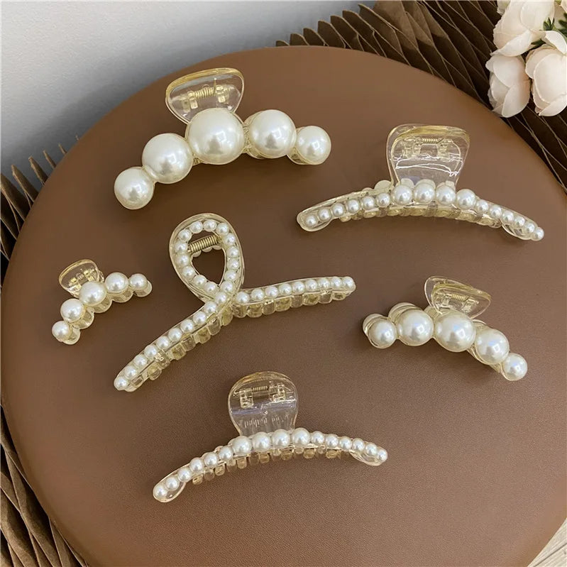 Elegant Big Pearl Hair Claws Clips for Women Big Size Acrylic Hair Clips Hairpins Hair Crab Barrettes Hair Accessories for Women