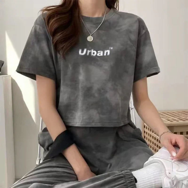 Women Clothing Sets Short Sleeve T-shirt+Pant 2Pcs Summer Camouflage Tie-Dyed Loose Tees Tops Sports Casual Suit New
