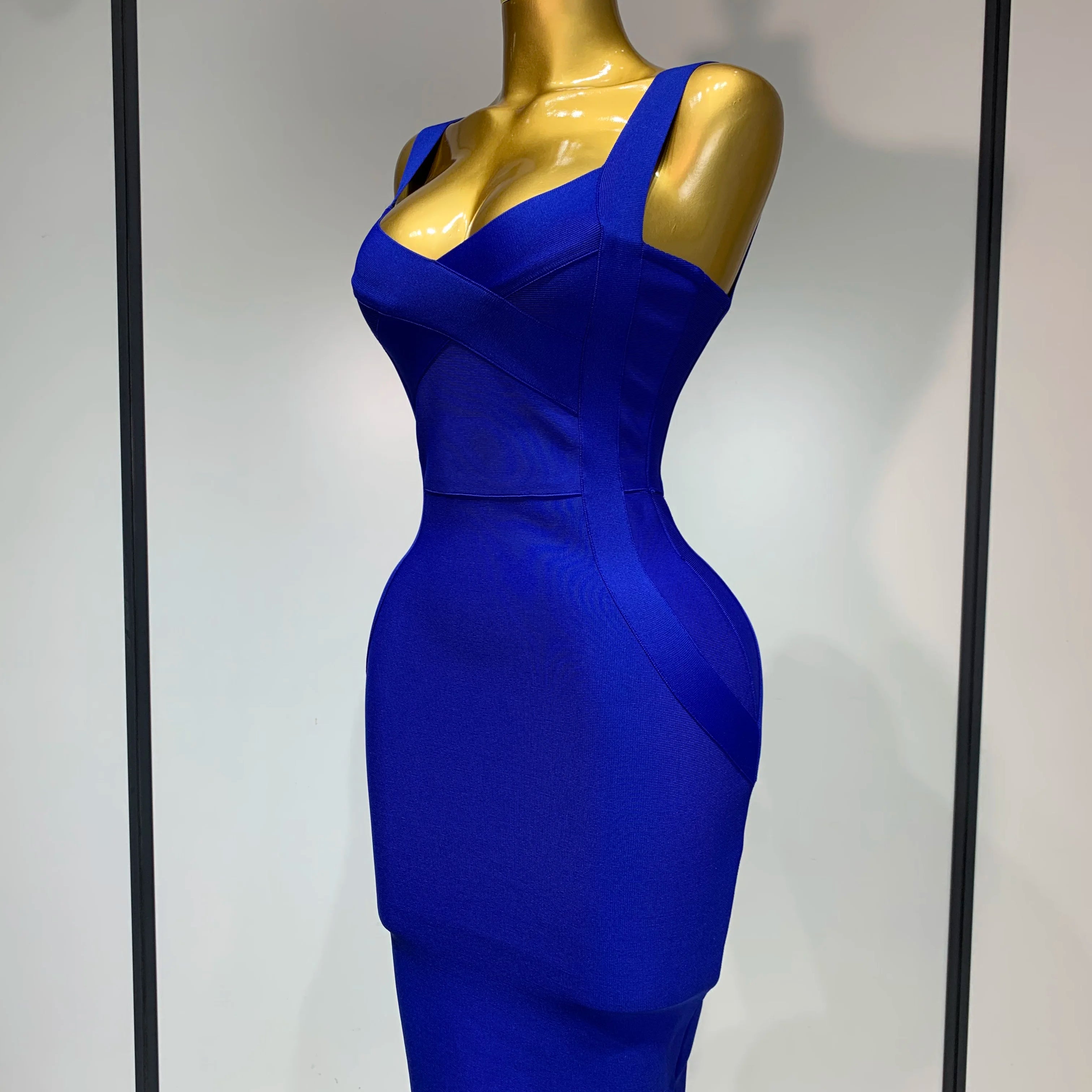 Women Sexy High Quality Celebrity Elegant Blue Bodycon Stretch Bandage Dress Nightclub Party Dress Luxury Birthday Vestidos