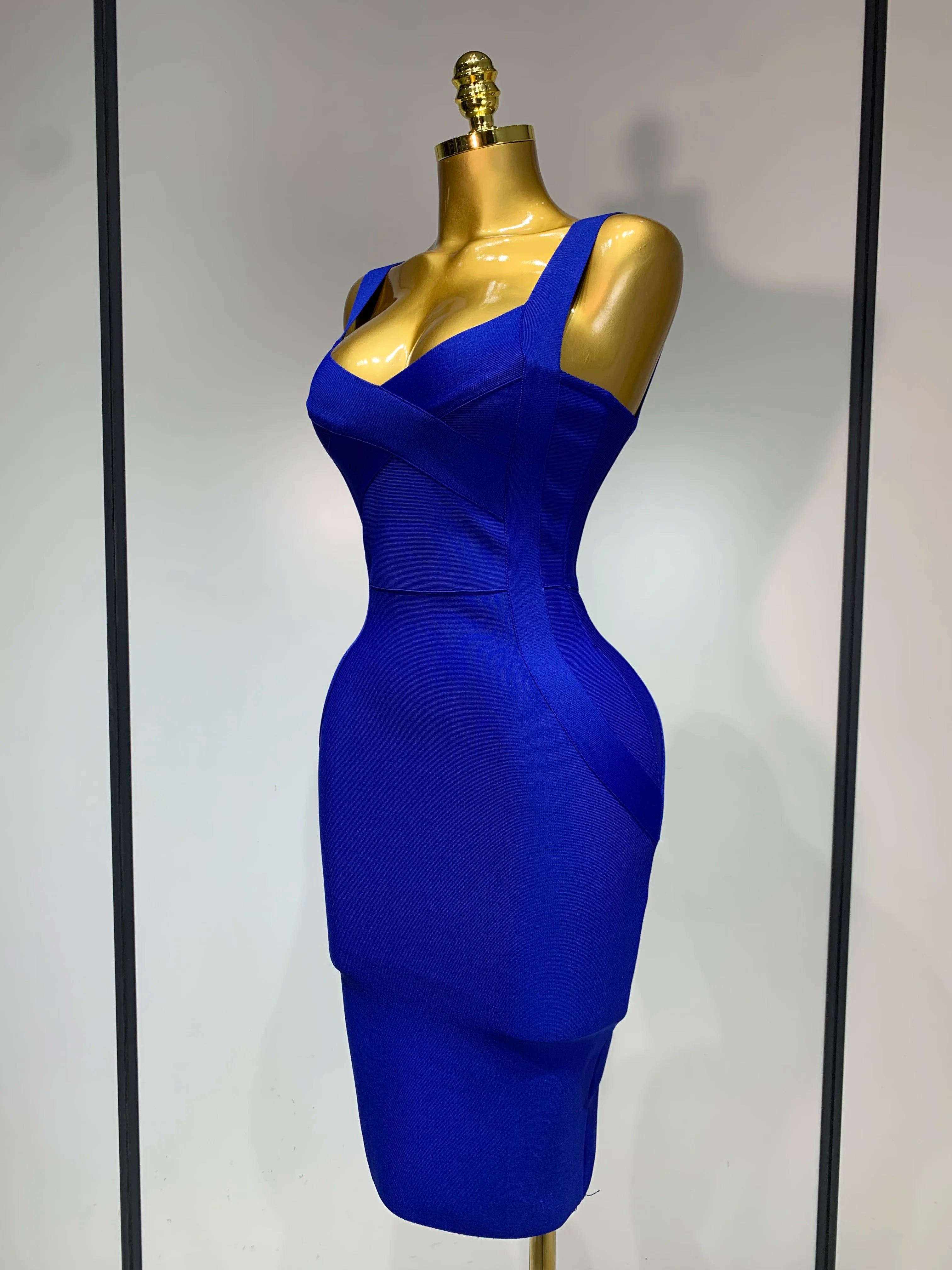 Women Sexy High Quality Celebrity Elegant Blue Bodycon Stretch Bandage Dress Nightclub Party Dress Luxury Birthday Vestidos