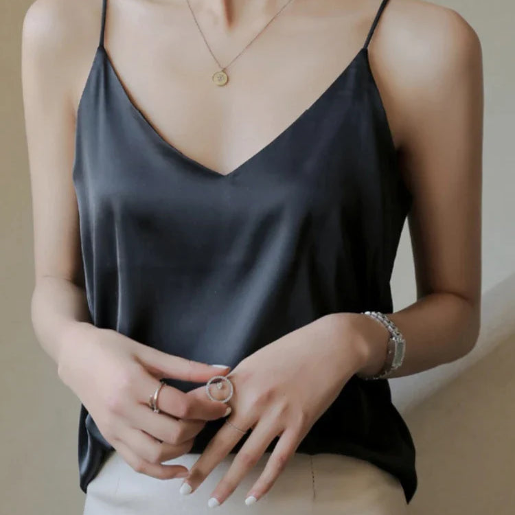 Grey Camisoles for Women Acetate SATIN Loose Summer Spaghetti Strap Tank Top Solid V-neck Fashion Sexy Backless Tanks & Camis