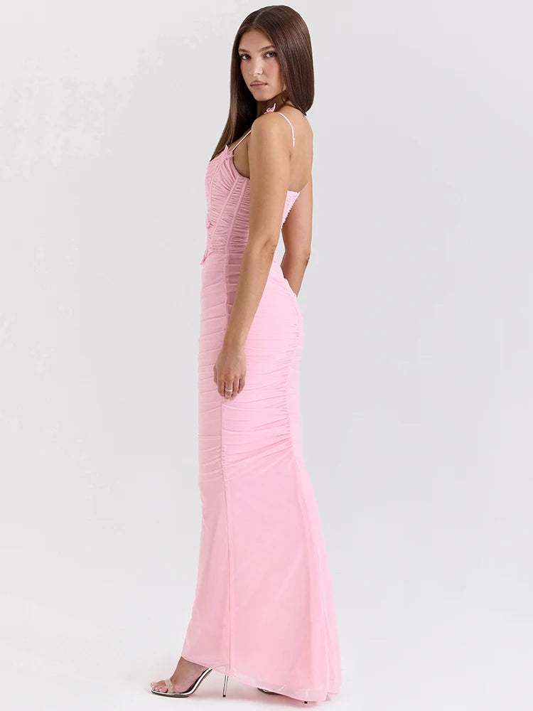 Vestido longo sexy com alças finas e laço para mulheres, elegante, sem mangas, costas nuas, para festa noturna