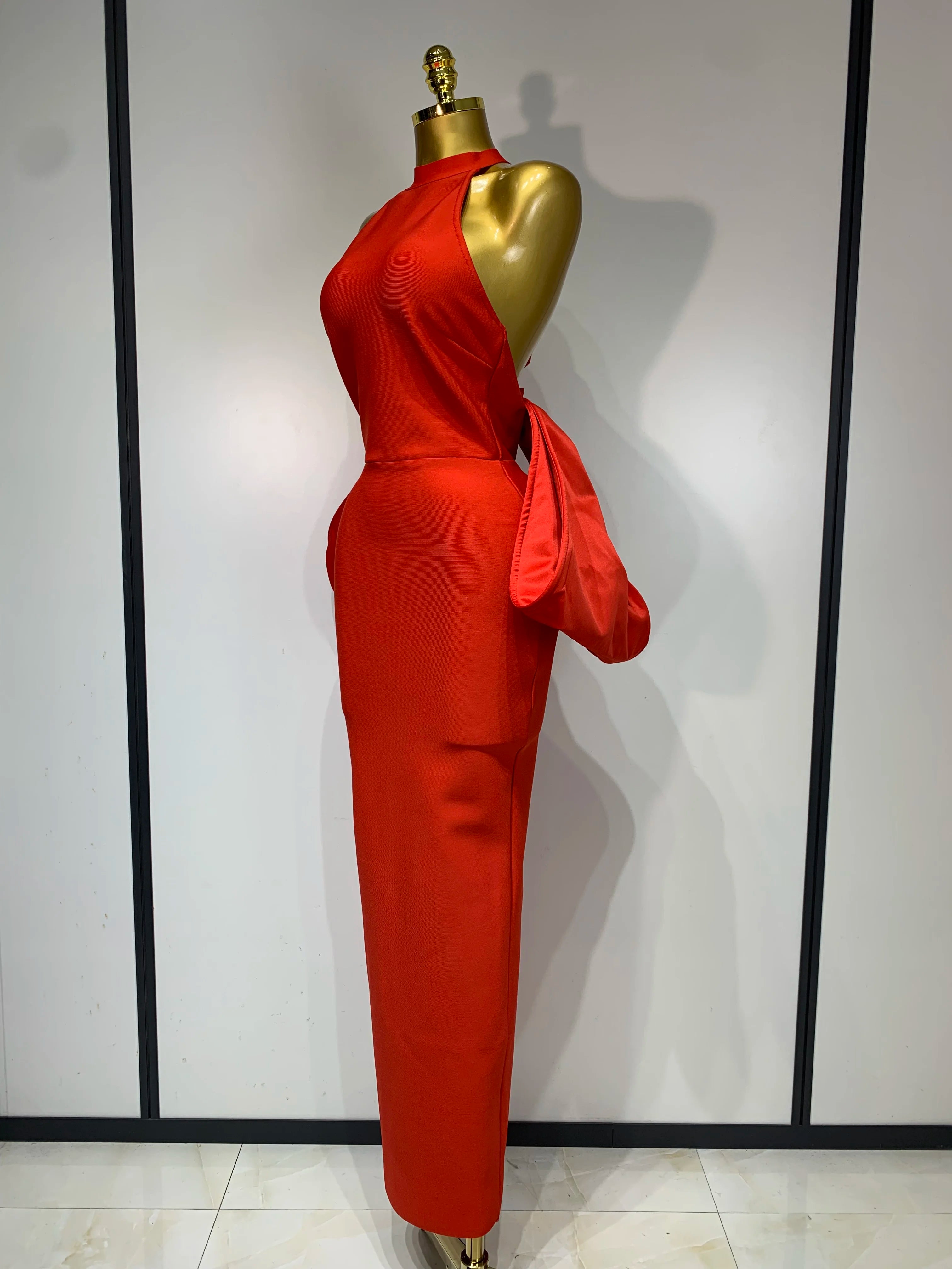 Women Sexy Backless Bow Sleeveless Bodycon Bandage Maxi Dress Red Celebrity Evening Party Cocktail Luxury Birthday Party Dresses