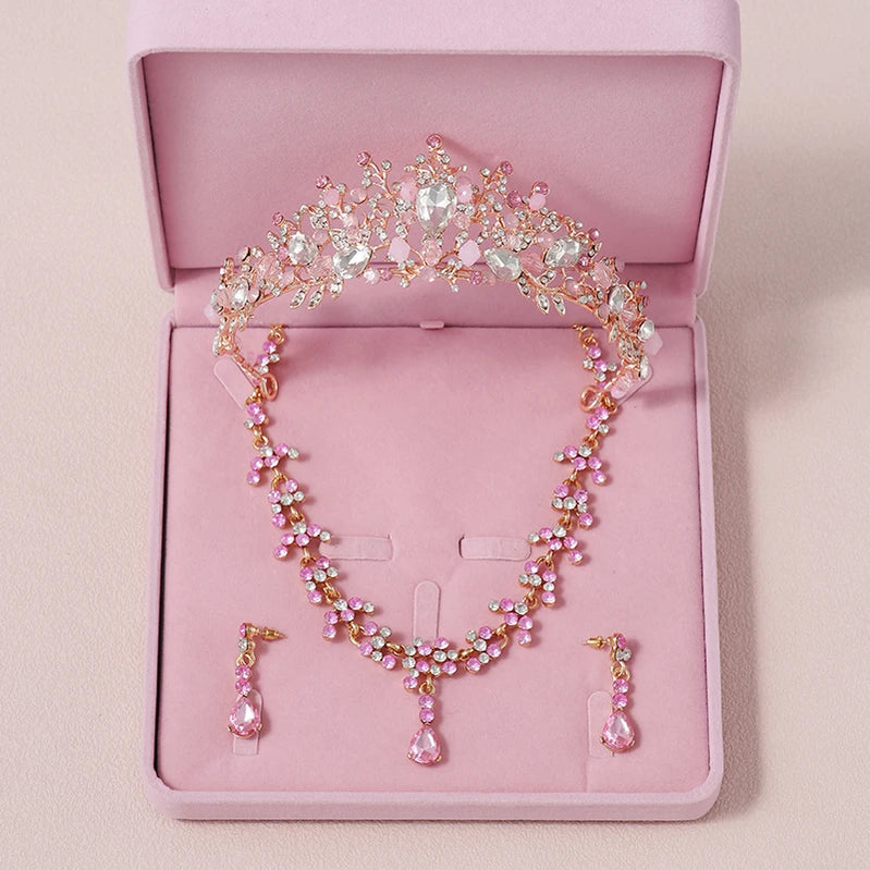 Bridal Jewelry Sets Crown Necklace Earrings Four Pack Silver Colour Women's Fashion Wedding Tiaras TS-0020-E-XL-0018-E Tiaras