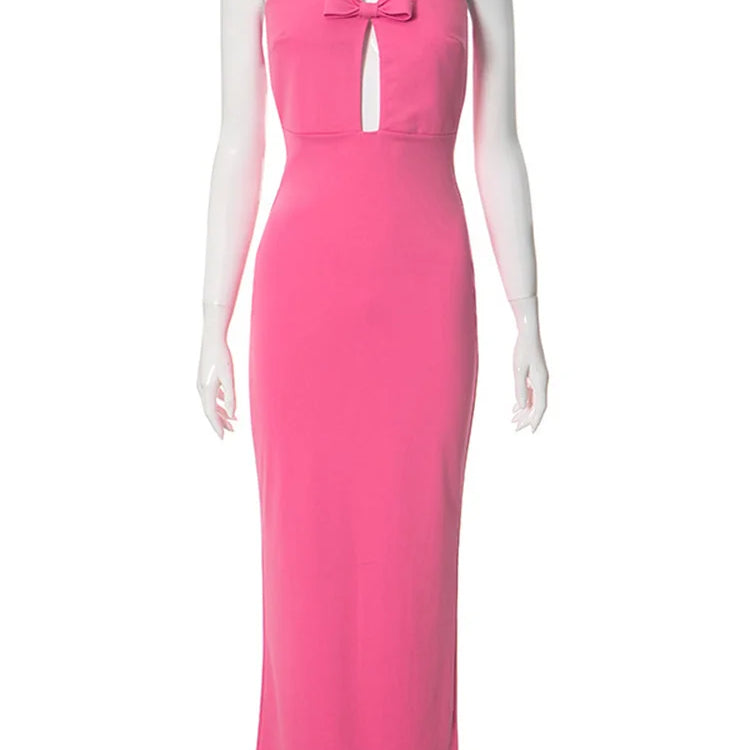 Tossy Tee Bow Off-Shoulder Slim Long Dress For Women Patchwork Fashion Elegant Hollow Out Backless Clothes Female Party Dress