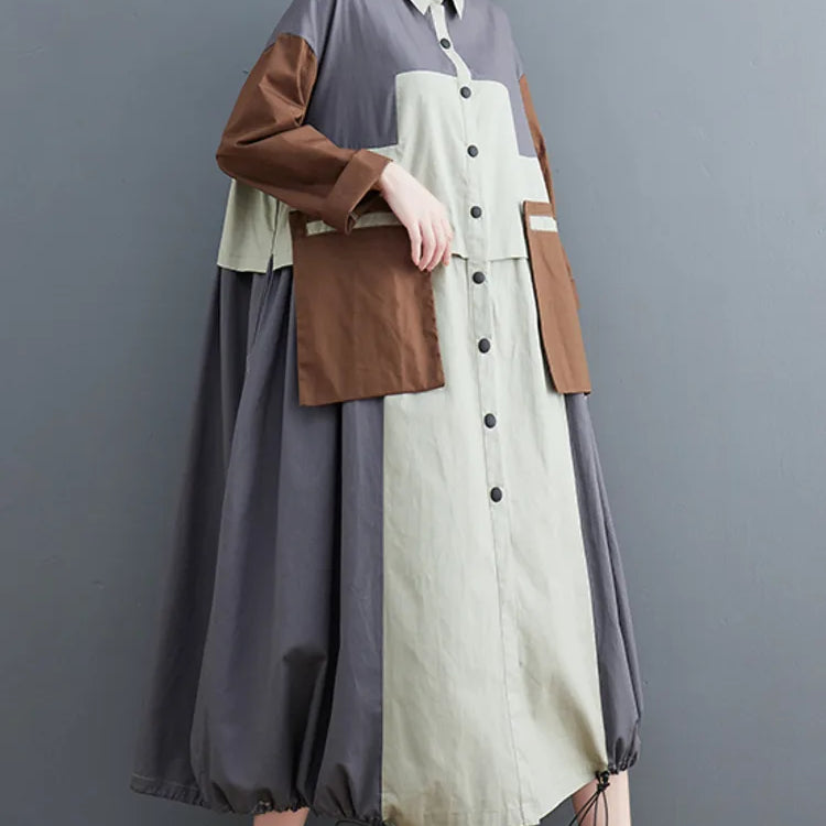 Patchwork Shirt Dresses For Women's Autumn Spring Minority Y2k Contrast big size Dress With Long Sleeve