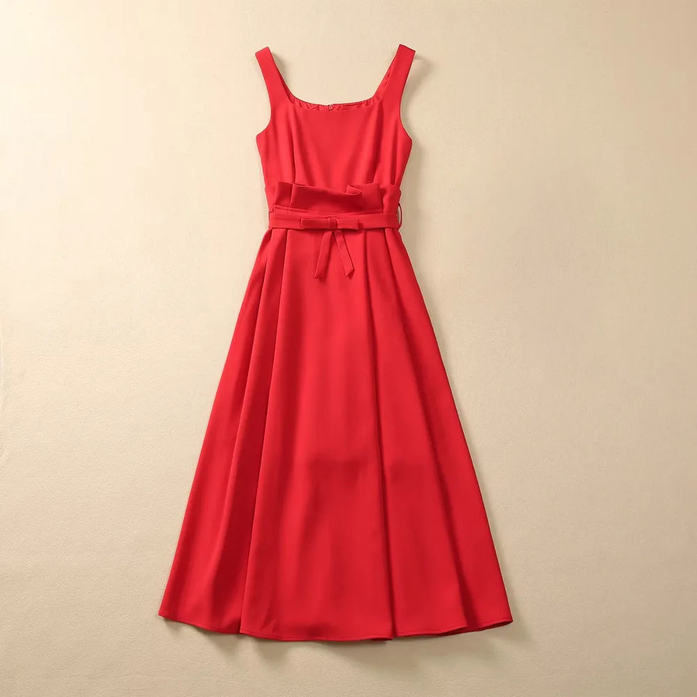 ZJYT Runway Fashion Summer Sleeveless Dress Red Party Cocktail Midi Dresses for Women 2024 Fashion Square Collar Tank Vestidos