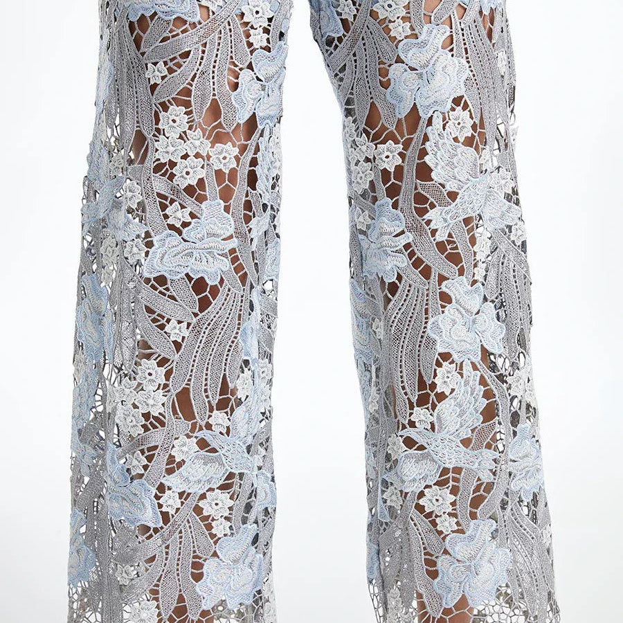 Solid Loose Spliced Hollow Out Fashion Jeans for Women High Waist Patchwork Applique Wide Leg Pants Female Clothing