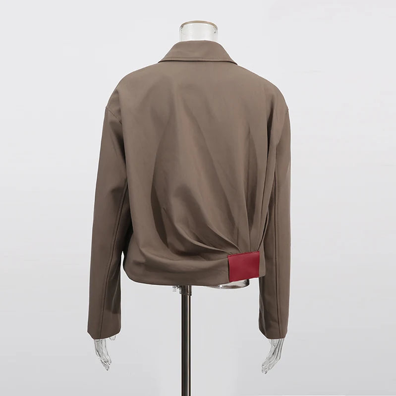 TWOTWINSTYLE Fashion Casual Two Piece Sets for Women Lapel Long Sleeves Patchwork Zipper Top High Waist Wide Leg Pant Set Female