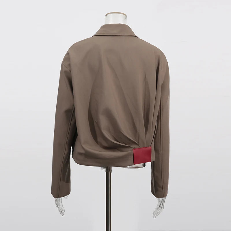 TWOTWINSTYLE Fashion Casual Two Piece Sets for Women Lapel Long Sleeves Patchwork Zipper Top High Waist Wide Leg Pant Set Female