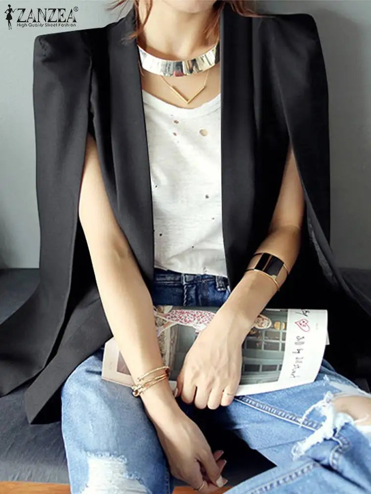 ZANZEA Autumn Shawl Collar Split Sleeve Coat 2023 Women Cloak Blazer Fashion Solid OL Cape Office Casual Suit Jacket Workwear