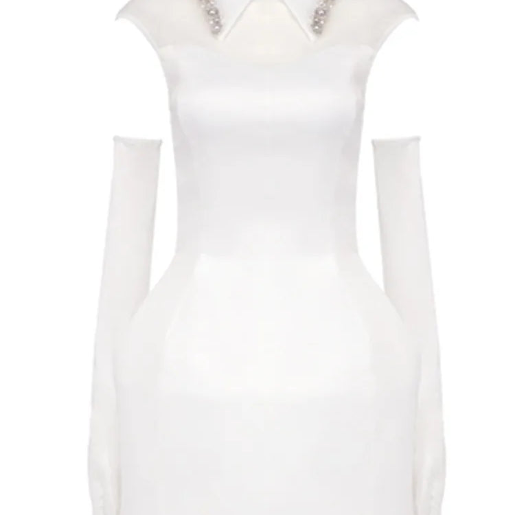 Luxury Women Celebrity Sexy Tank White Pearl Diamonds A Line White Mini Bodycon Dress Elegant Evening Club Party Dress