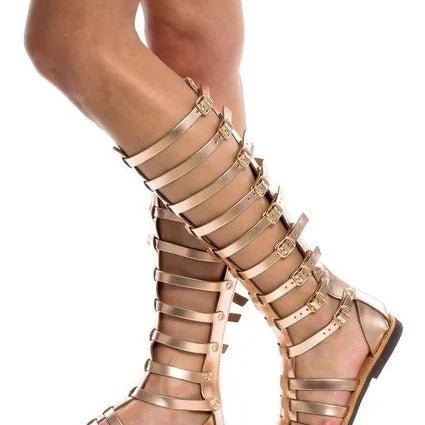 Gladiator sandal woman Summer Roman Bandage Sandals Women Causal Zip Flat Sandals Girls Summer Hollow Beach Shoes Gold