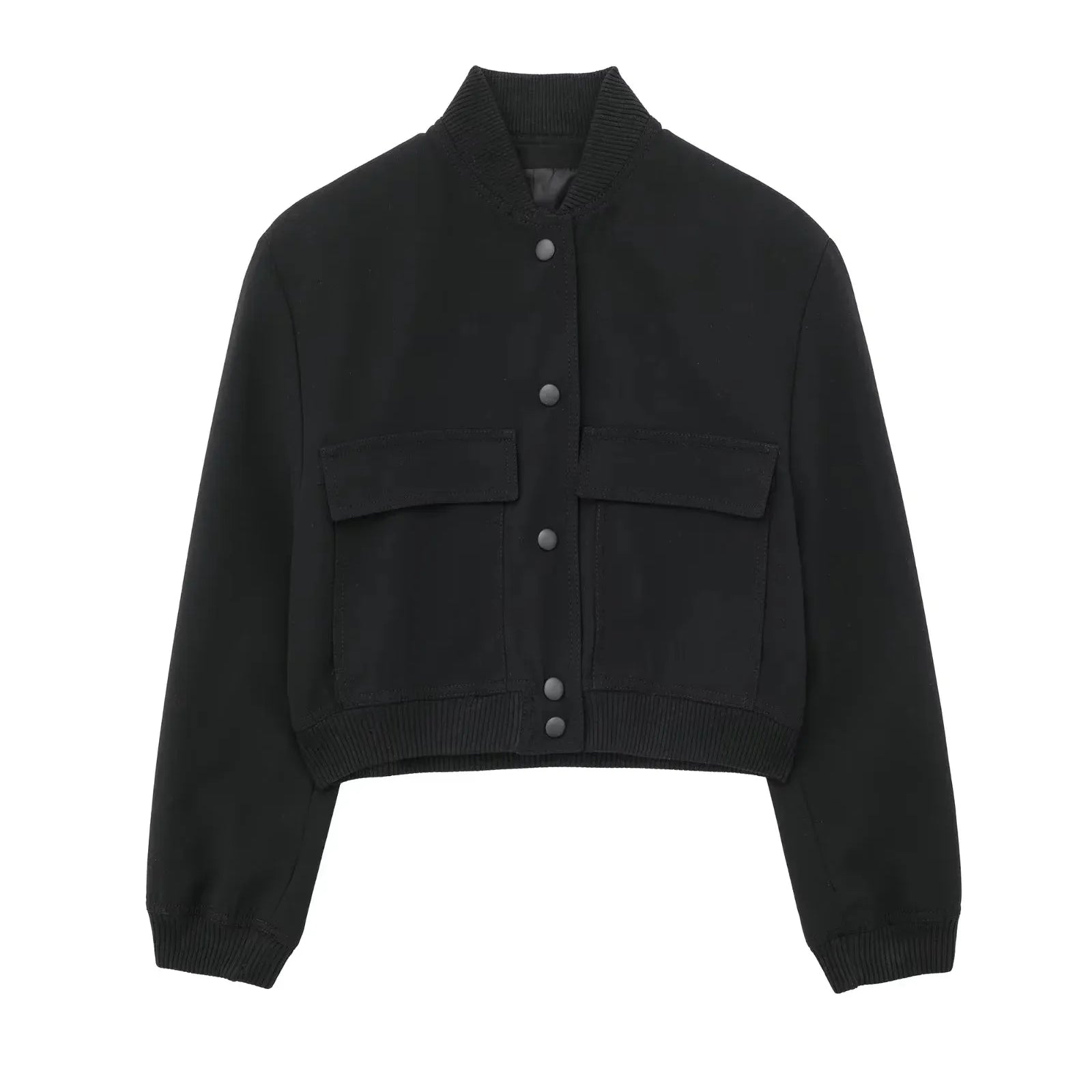 Vintage Solid Long Sleeve Bomber Jacket Spring Women Casual Coats Streetwear Female Elegant Lapel Zipper Jakcet black