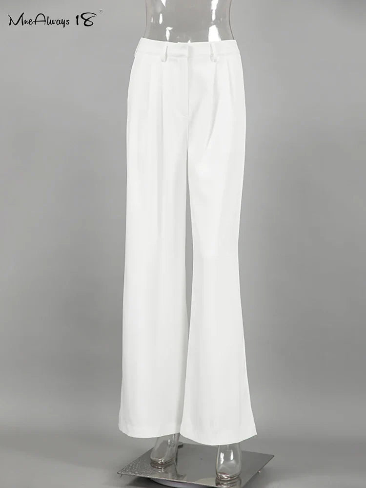Mnealways18 White Satin High Waist Pants Elegant Women Floor-Length Pleated Trousers Casual Office Ladies Thin Baggy Pants 2024 White