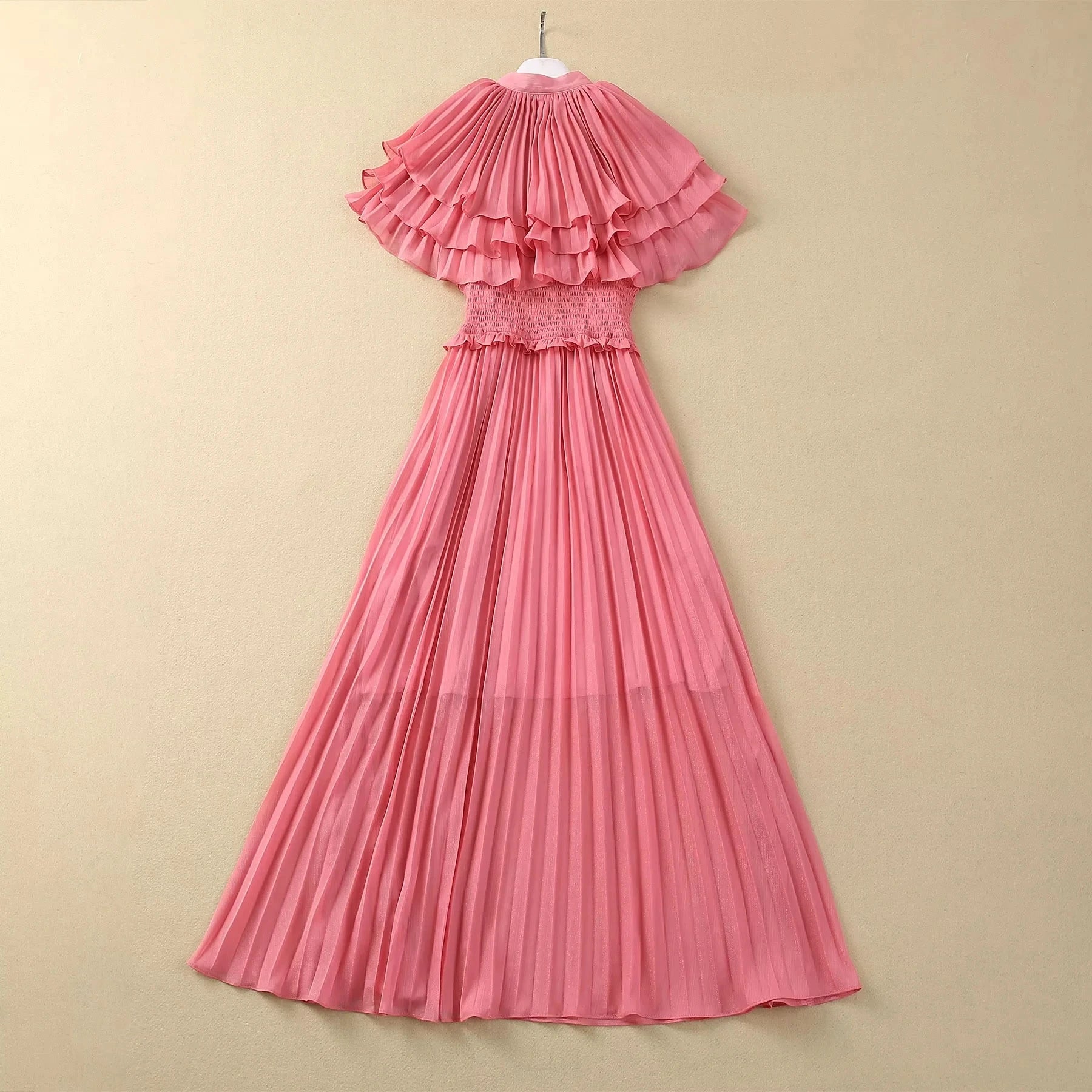 ZJYT Designer Elegant Cloak Sleeve Pleated Dresses for Women 2024 Runway Summer Fashion Elastic Waist Long Party Evening Dress