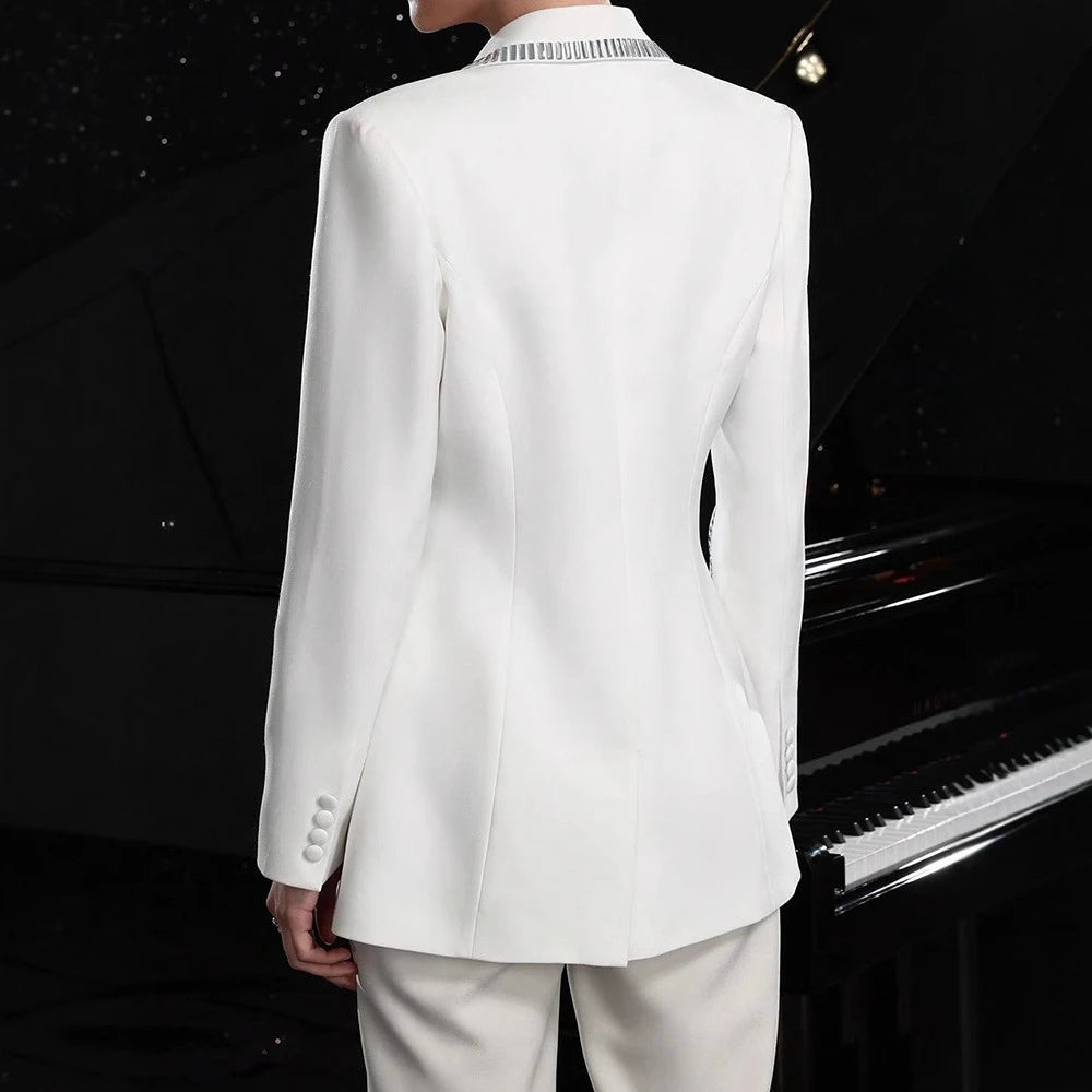 TWOTWINSTYLE Solid Slimming Spliced Hot Fix Jackets for Women Lapel Long Sleeves Patchwork Single Breasted Jacket Female Clothes