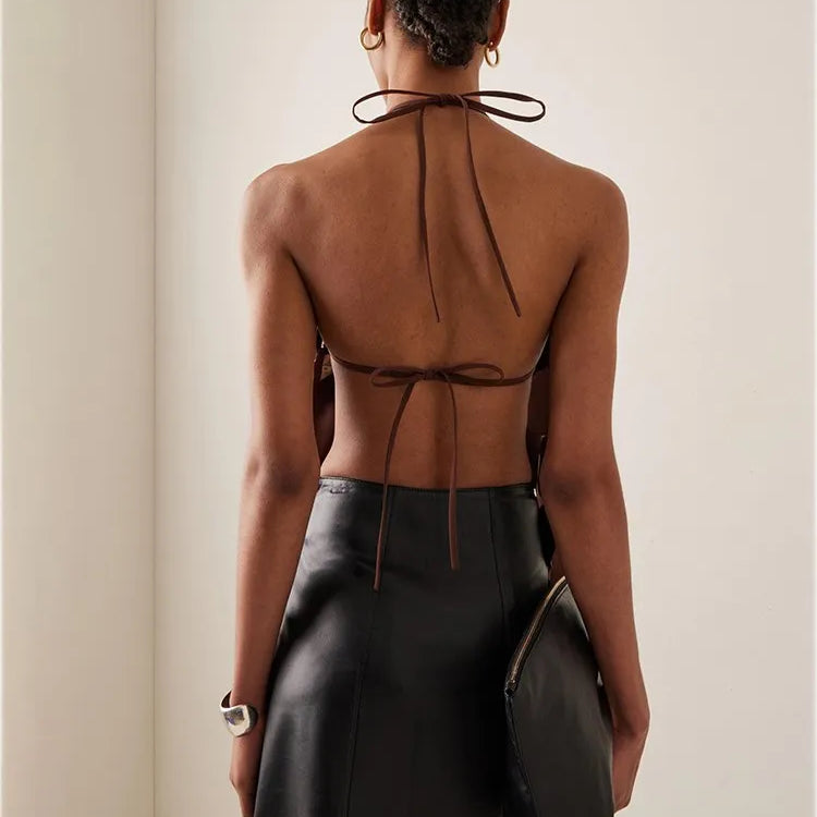 Solid Backless Dresses For Women O Neck Sleeveless Patchwork Lace Up Temperament Slimming Dress Female Fashion New