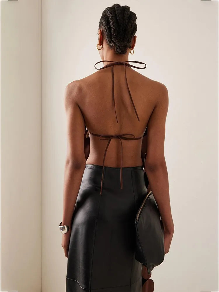 Solid Backless Dresses For Women O Neck Sleeveless Patchwork Lace Up Temperament Slimming Dress Female Fashion New