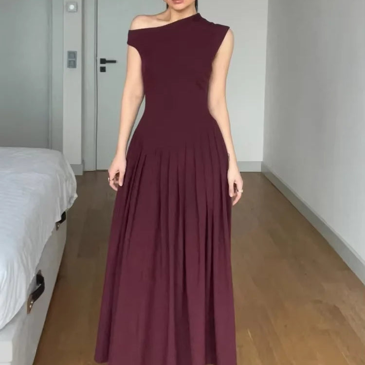 2025 Elegant White O Neck Pleated Hem Maxi Dress Women Fashion Open Back Solid A-line Dresses New Spring Summer Lady Party Robes