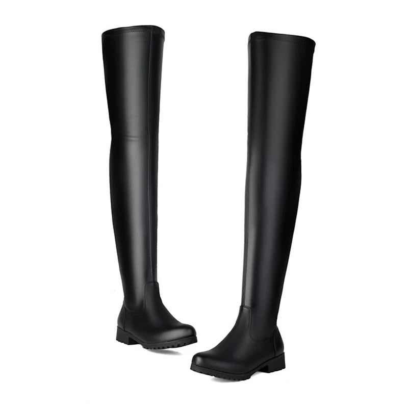 SIMLOVEYO Winter Autumn Over Knee Boots 3.5cm Square Heel Zip Round Toe Leather Thigh High Fashion Big Size 45 46 47 48 US17