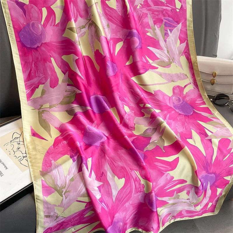 Europe United Hot Women Luxury 180*90cm Women Silk Scarf Female Beach Shawl Bandanna Foulard Muffler High Quality Scarves Wraps XL147-3 180X90cm