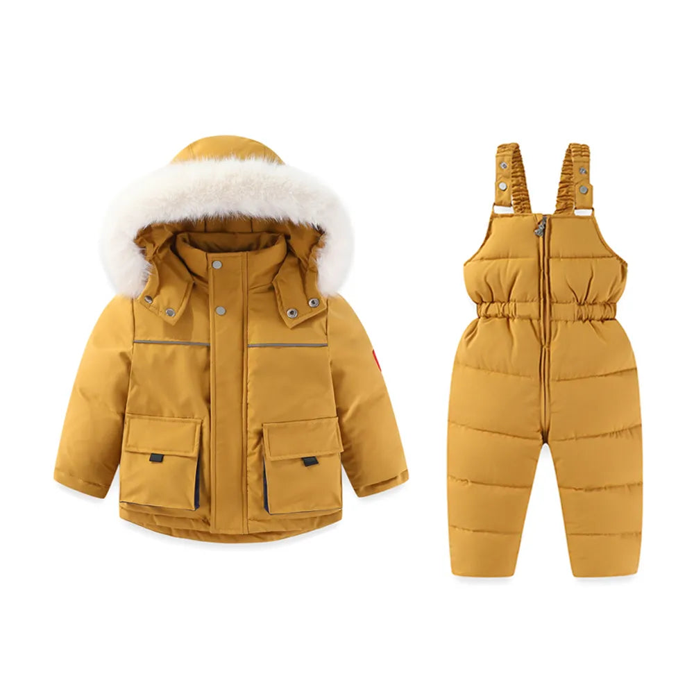 Children's Ski Wear 2 Piece Sets of Windproof Snow Jacket Pants -30C Thick Warm Cotton-padded Clothing Suit yellow