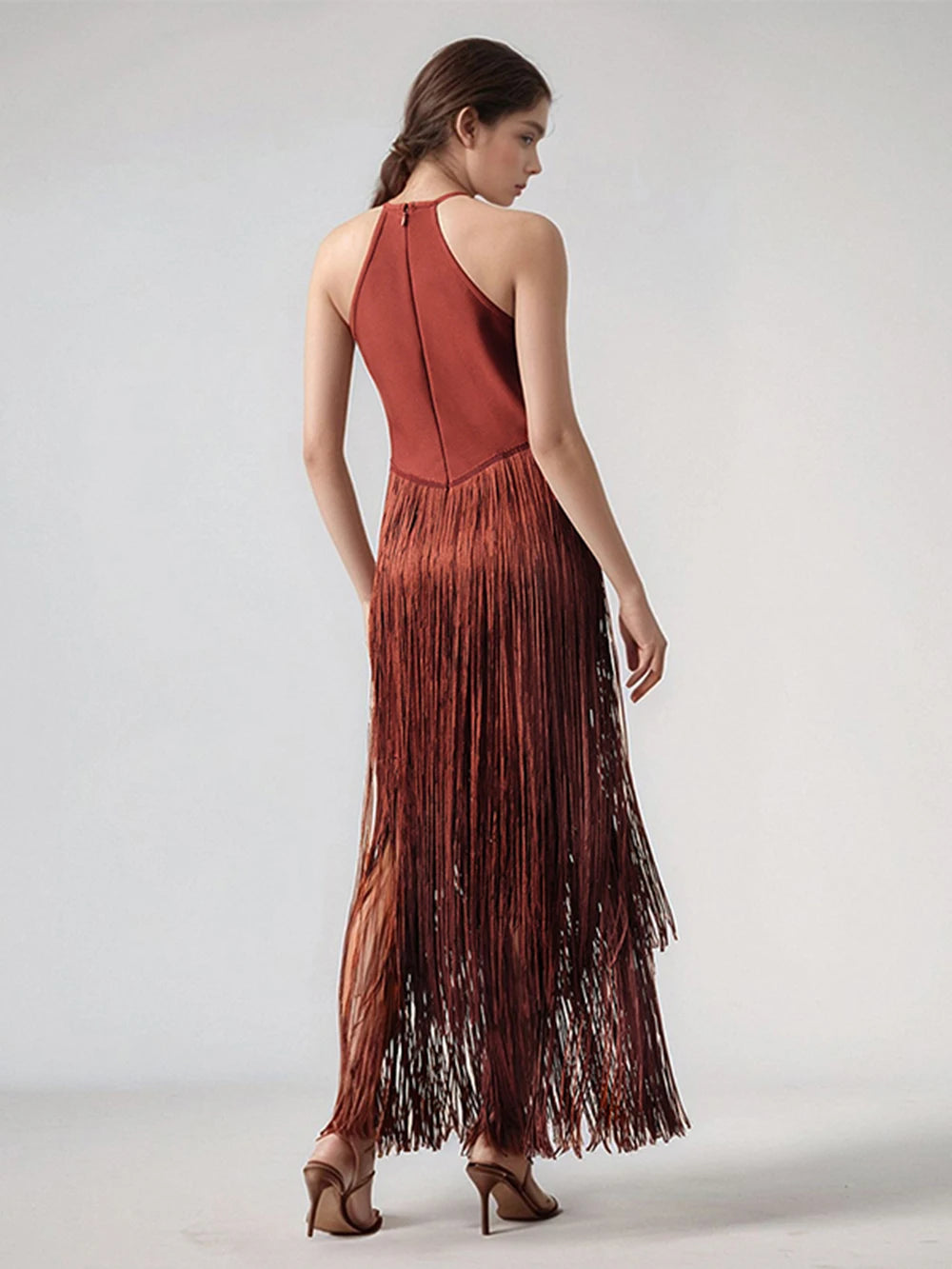 Modphy Sexy Tassel Ankle Bodycon Bandage Long Dress 2025 New Celebrity Elegant Evening Club Luxury Birthday Party Outfit ﻿