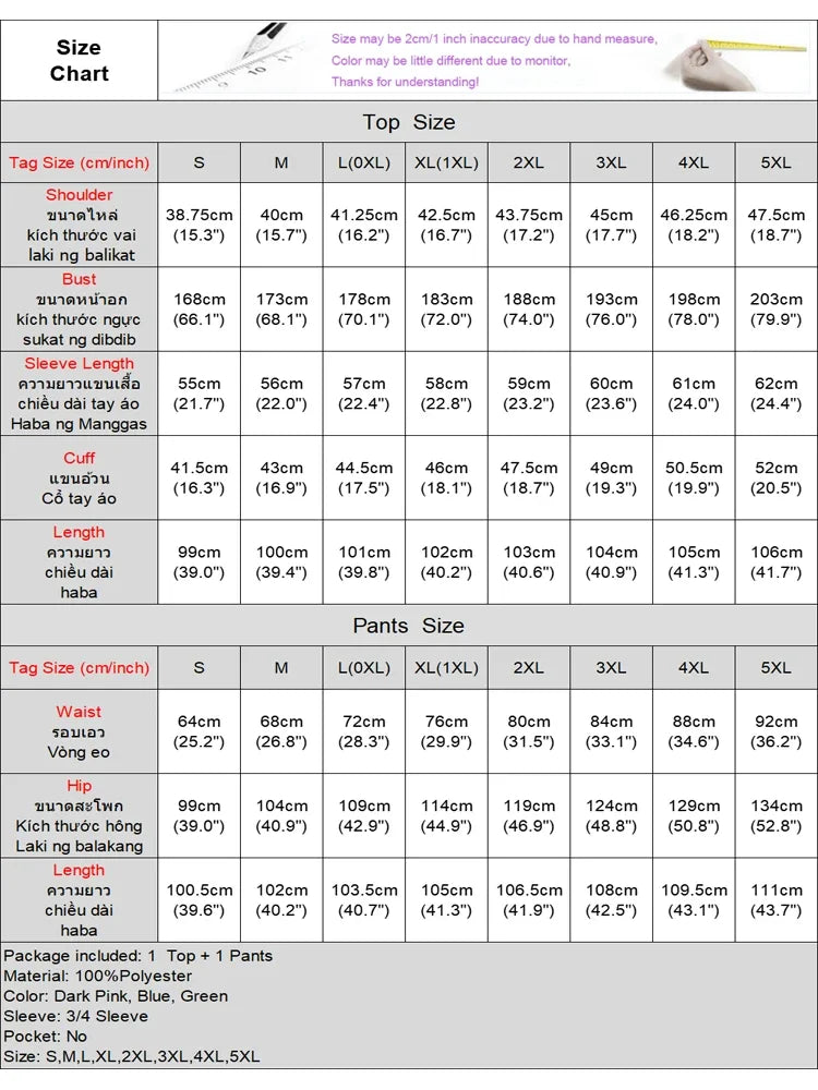 Plus Size 5XL VONDA Women Pants Sets Vintage 3/4 Sleeve Elastic Waist Tops+Trousers Casual Pleated Wide Leg Pants Elegant Suits