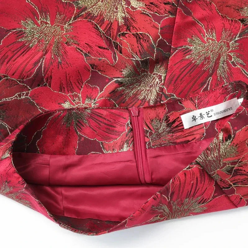 Skirts Womens Spring Summer Jacquard Skirt New Heavy Industry Light Luxury Peony Embroidered Short Skirt A-line Jupe Femme