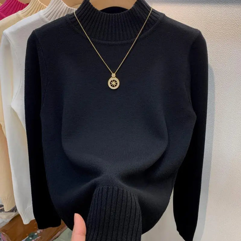 Candy Color Half Turtleneck Sweater Pullover Women Fall Winter Slim Soft Knitwear Jumper Korean Casual Warm Knit Long Sleeve Top