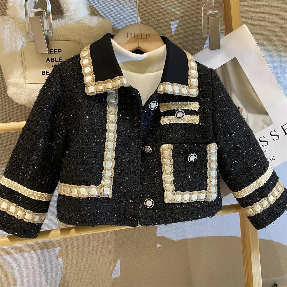 Girl 2 Piece Tweed Set Winter Suit Clothes for 1-10Years Children's Cotton Padded Jacket Coat+Skirt Kids Classic Outfits