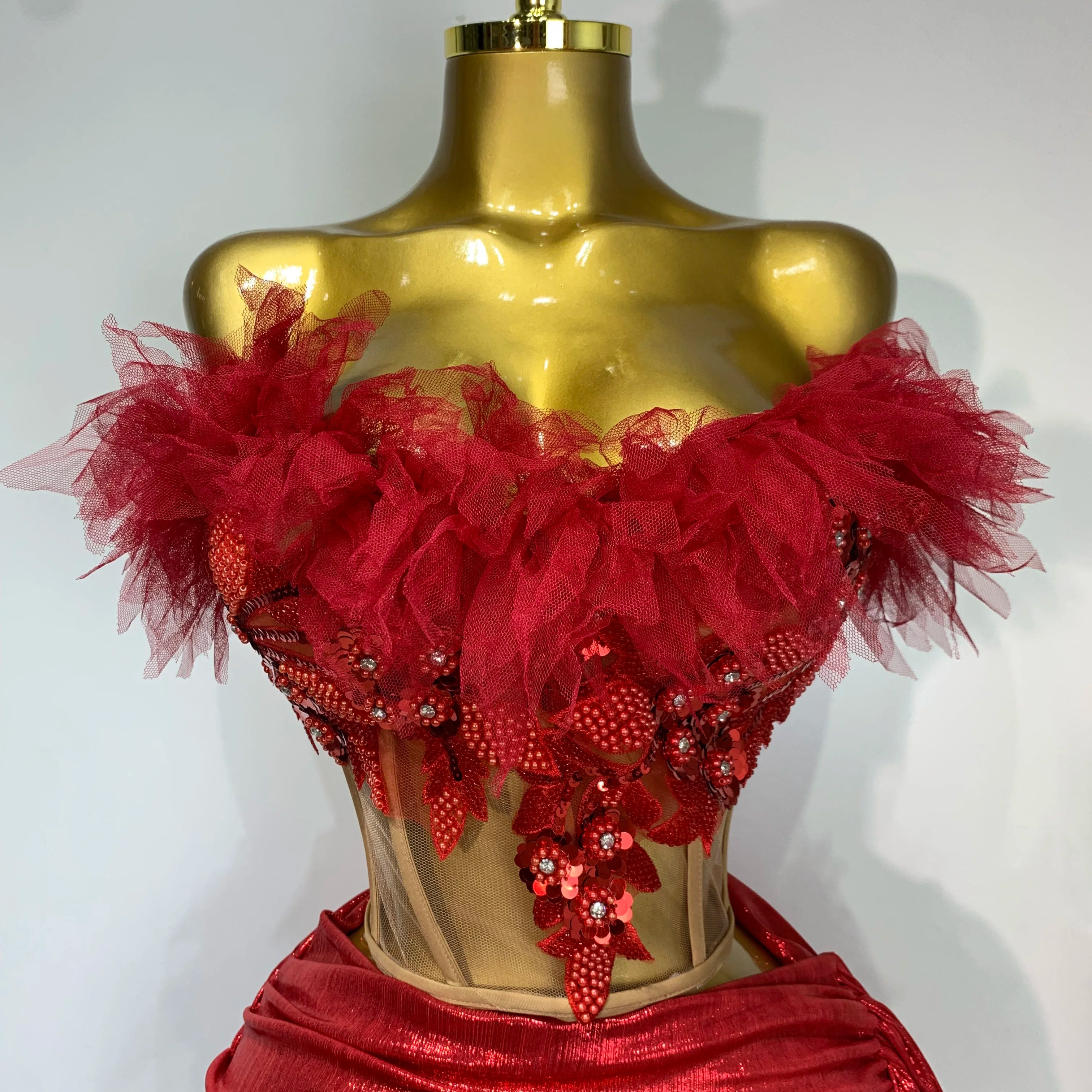 Women Sexy Two Pieces Set Beading Bodycon Mini Dress Nightclub Evening Party Celebrate Birthday Bar Singer Performance Costume