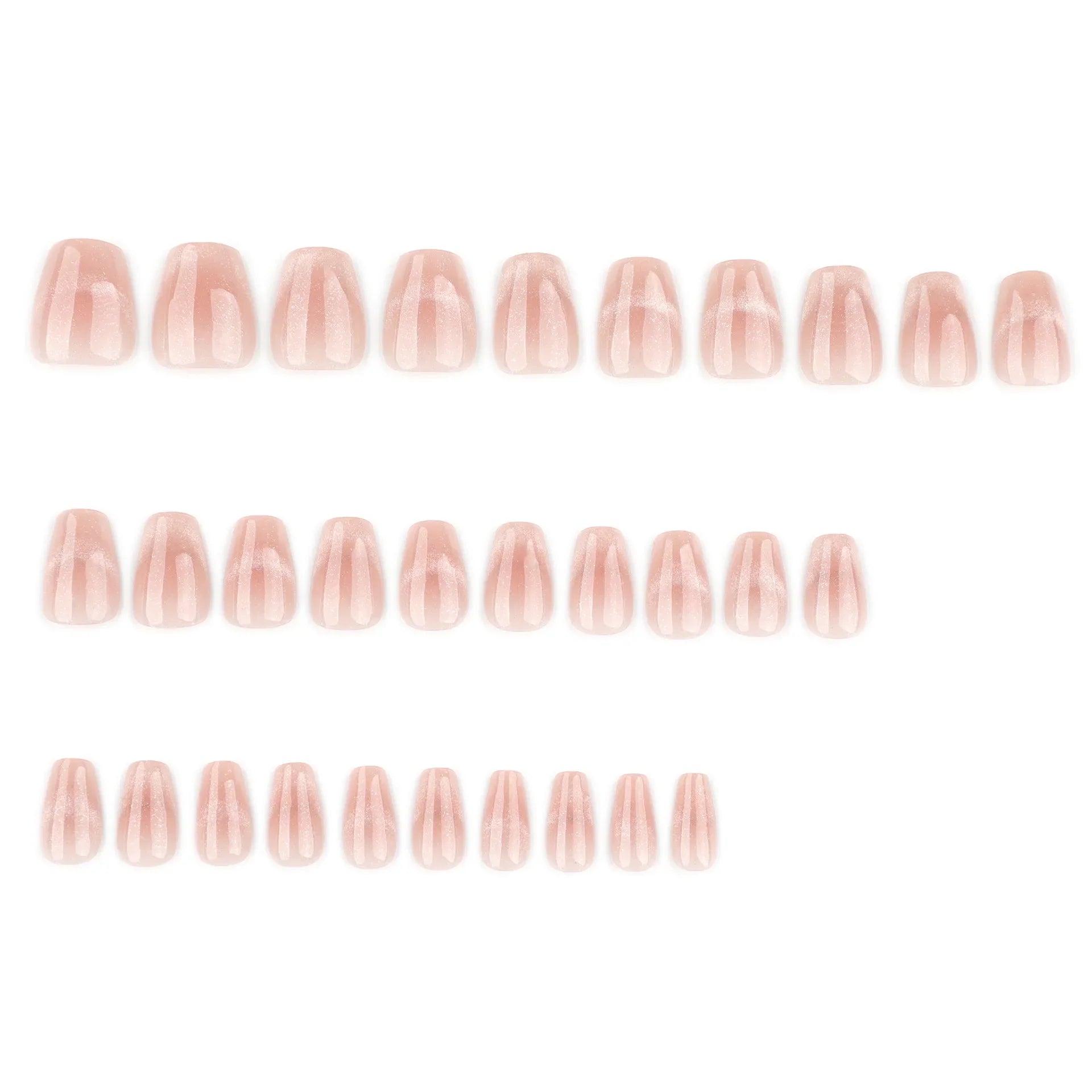 Nude Pink Fake Nails 24Pcs Short Square Press On Nails Glossy Cat's Eyes Wearable Charm Manicure Women Girls Nails Supplies