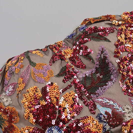 Women Sexy Off the Shoulder Embroidery Flowers Bodycon Mid-calf Dress Fashion Ruway Birthday Party Celebrate Dress Wholesale