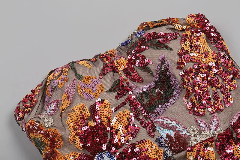 Women Sexy Off the Shoulder Embroidery Flowers Bodycon Mid-calf Dress Fashion Ruway Birthday Party Celebrate Dress Wholesale