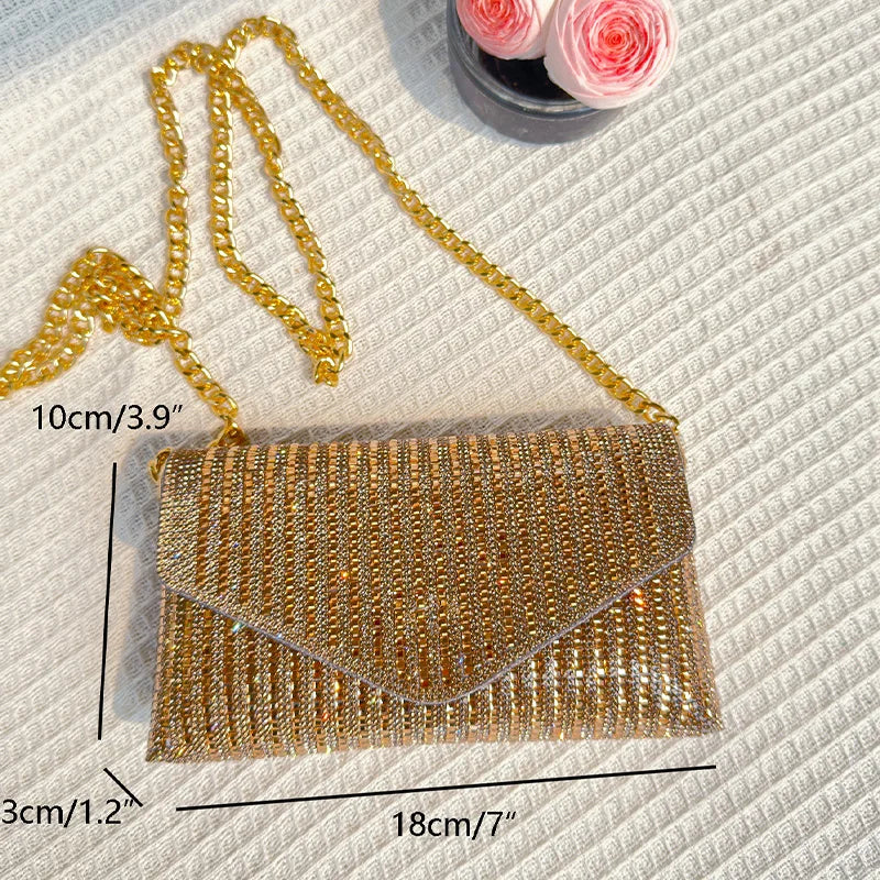 JIOMAY Rhinestone Purse Hand Bags For Women 2024 New Designer Luxury Bag Fashion Trends Chain Silver Purse Party Bags